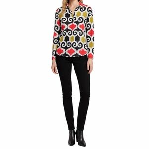 Tory Burch Punk Print Long Sleeve multicolor Tunic Top White Multi Cotton Size 0